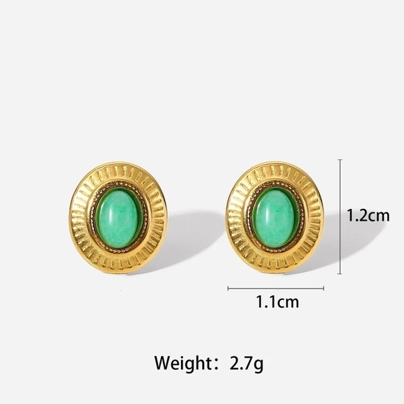 18k Gold Plated Jade Stud Earrings - Picture 4 of 7